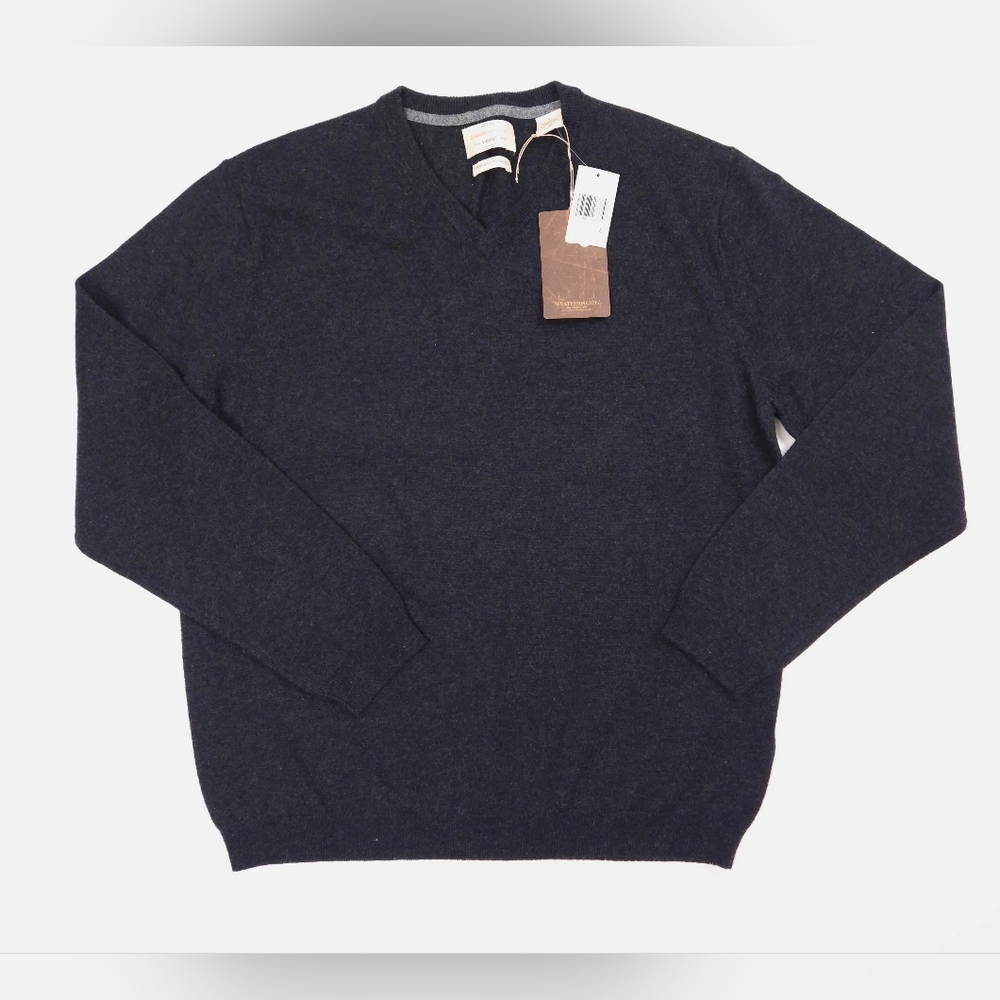 Weatherproof Men's Charcoal Cotton Cashmere V-Neck Pullover Sweater Large NWT